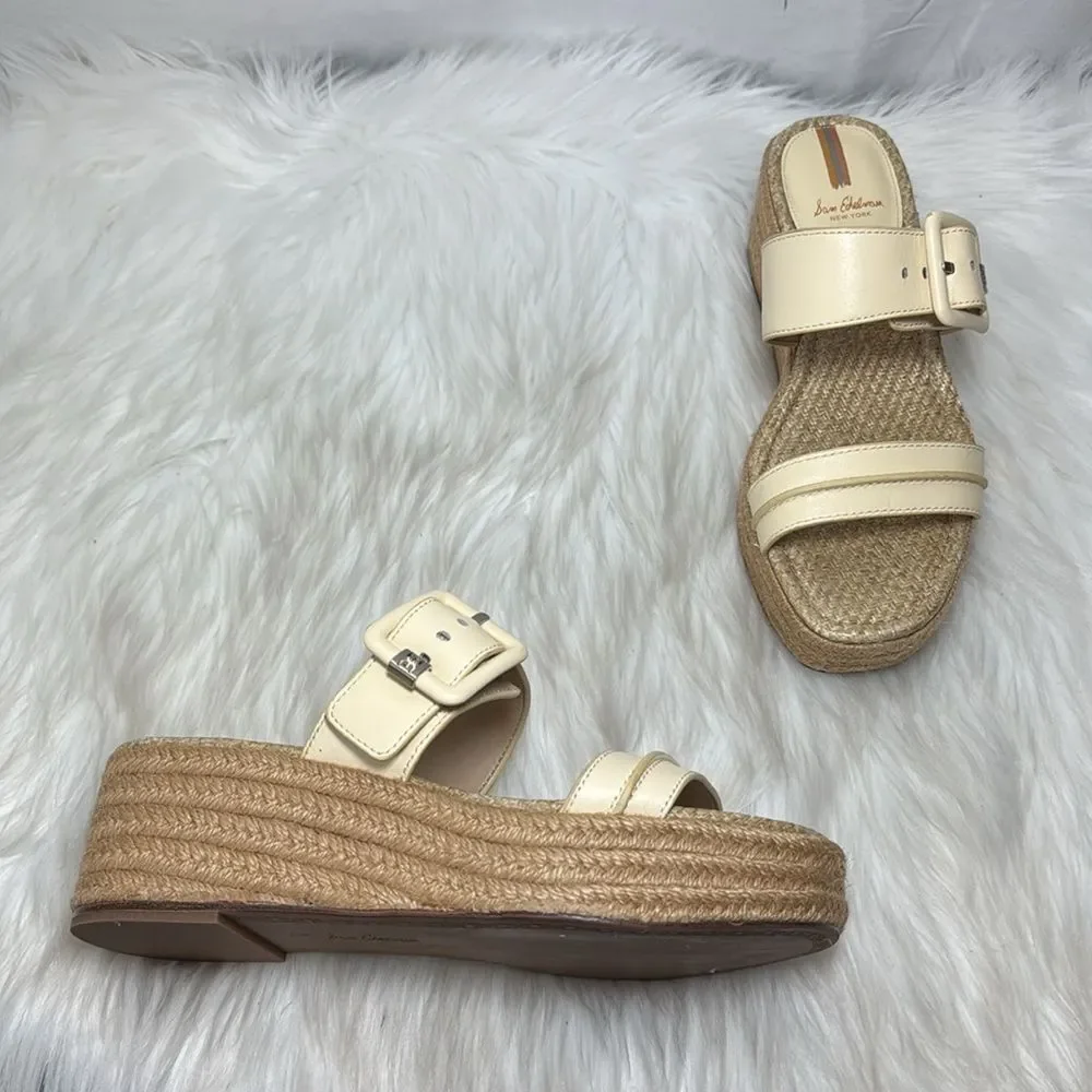 Sam Edelman Carson Women's Cream Leather Espadrille Platform Buckle Sandals Sz 9